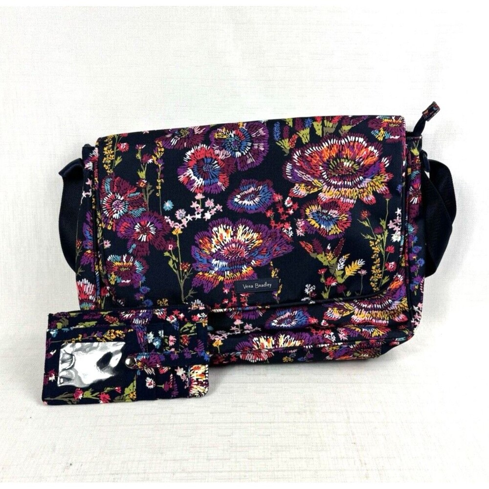 Vera Bradley Essential Messenger Bag & Ultimate Card Case Midnight Wildflowers
